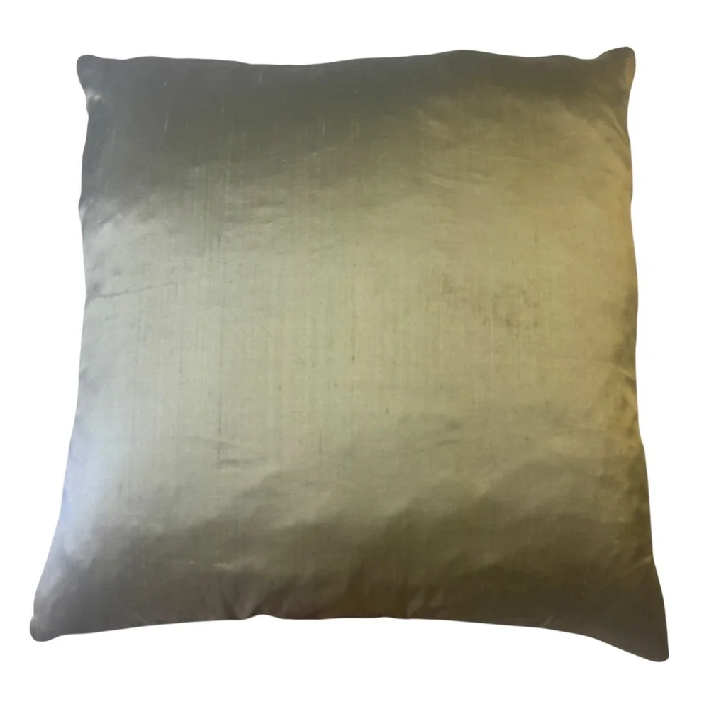 Champagne Gold Embroidered Medallion Silk Throw Pillow with Feather Insert 17x17